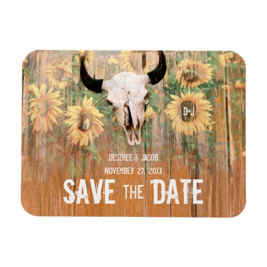Rustikale Hochzeiten Sonnenblumen Bull Skull Save Magnet (Horizontal)