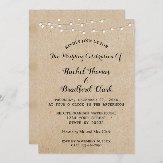 Rustikale Hochzeitfeier - Custom Einladung (Vorne/Hinten)