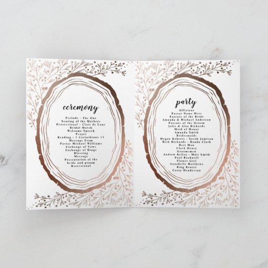 Rustikale Hochzeitfeier für Holzschnitzel Programm (Innenseite)