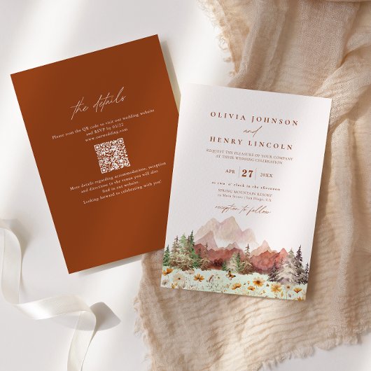 Rustikale Hochzeitgebirge Wildblume QR Code Einladung
