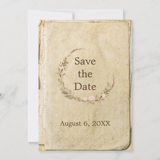 Rustikale Hochzeitkarte mit altem Papier Save the Save The Date (Vorderseite)