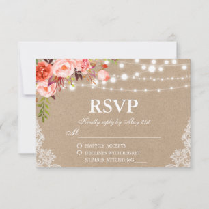 Rustikale Hochzeitkraft Korallenbeleuchtung UAWG RSVP Karte