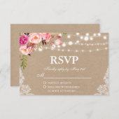 Rustikale HochzeitKraft Pink Blütenleuchten Spitze RSVP Karte (Vorne/Hinten)