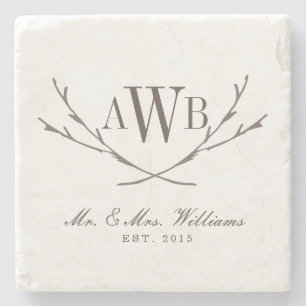 Rustikale Hochzeitmonogramm-Untersetzer Steinuntersetzer