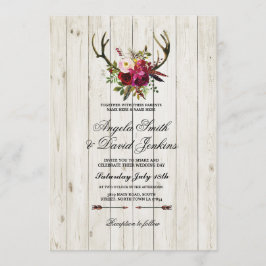 Rustikale Hochzeits-Einladungs-Geweih-Blumenhirsch Einladung