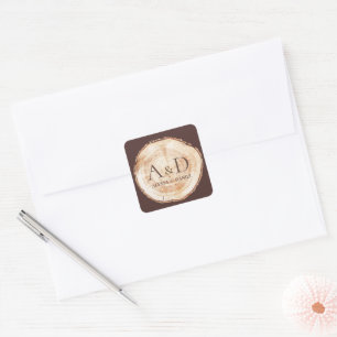 Rustikale Hochzeits-Holzscheibe mit individuellem  Quadratischer Aufkleber