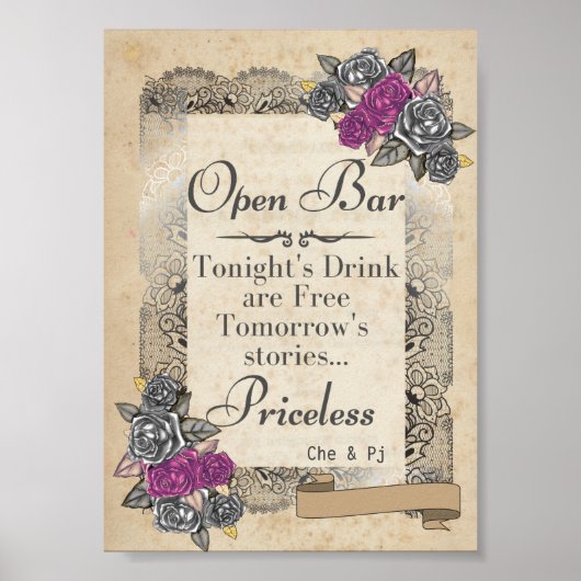 Rustikale Hochzeits-Open-Bar-Tafel Poster (Vorne)