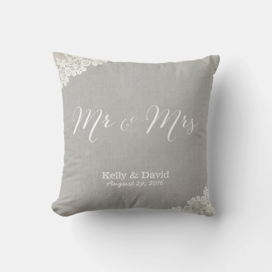 Rustikale Hochzeits-Vintage Spitze u. Leinenherr Kissen (Vorderseite)