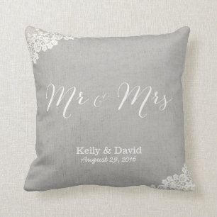 Rustikale Hochzeits-Vintage Spitze u. Leinenherr Kissen