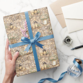 Rustikale Hochzeits-Wasserfarben-Laternen-Kuchen-B Geschenkpapier