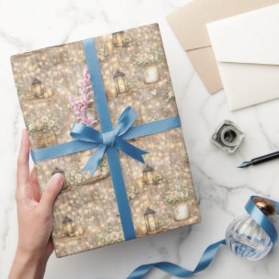 Rustikale Hochzeits-Wasserfarben-Laternen-Kuchen-B Geschenkpapier