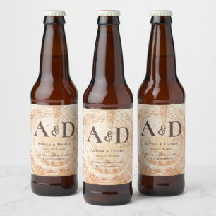 Rustikale Hochzeitsbaumholzrinde Personalisiert Bierflaschenetikett