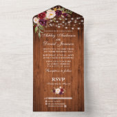 Rustikale Hochzeitsburgund-Blumenzellenleuchten All In One Einladung (Innen Boden)