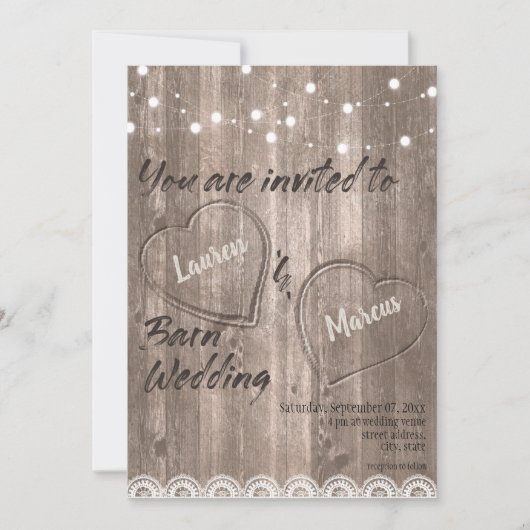 Rustikale Hochzeitschrift für Holzschnitte Einladung (Vorderseite)