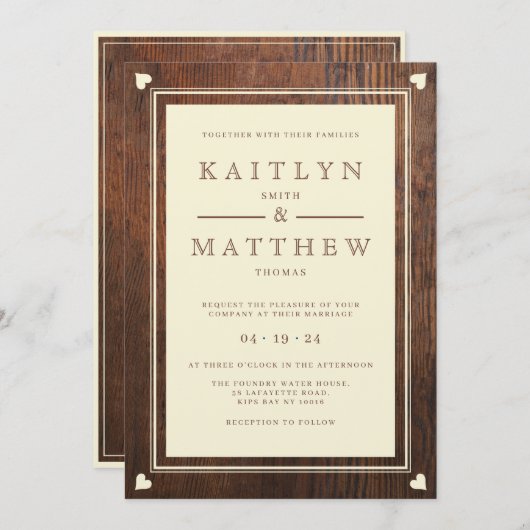 Rustikale Hochzeitscreme Einladung (Vorne/Hinten)