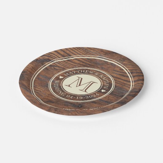 Rustikale Hochzeitscreme Pappteller (Schrägansicht)