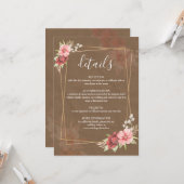 Rustikale Hochzeitsdetails Karte mit Blumenmuster (Vorderseite/Rückseite Beispiel)