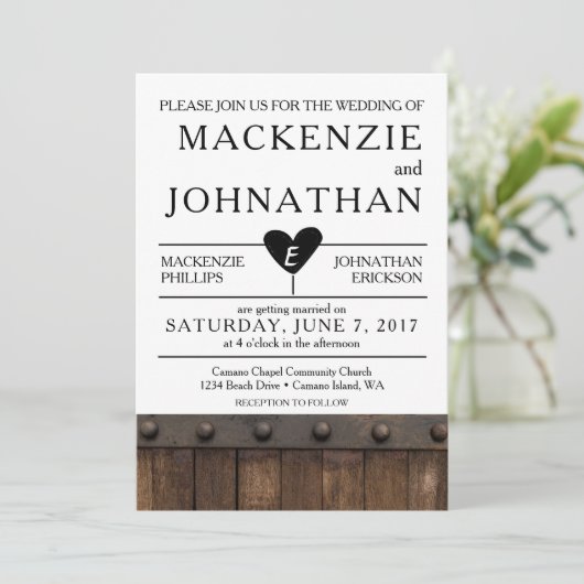 Rustikale Hochzeitseinladung Einladung (Stehend Vorderseite)