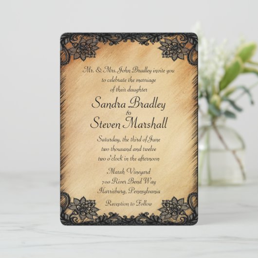 Rustikale Hochzeitseinladung Einladung (Stehend Vorderseite)