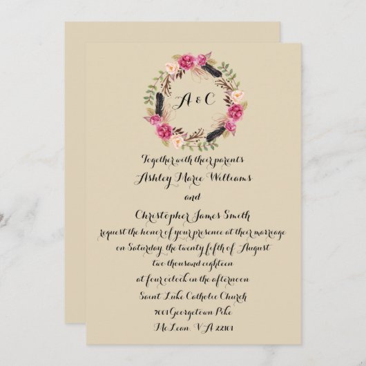 Rustikale Hochzeitseinladung Einladung (Vorne/Hinten)