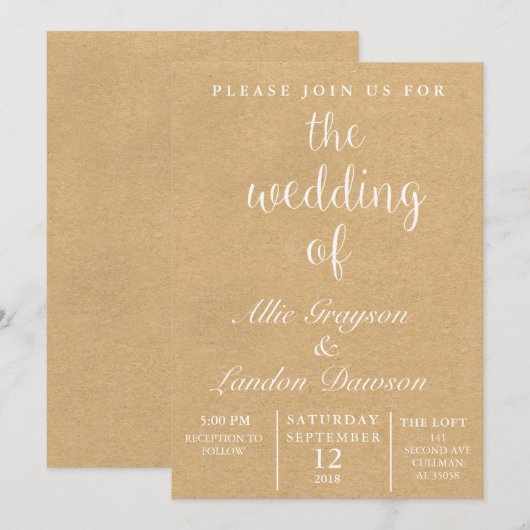 Rustikale Hochzeitseinladung Einladung (Vorne/Hinten)