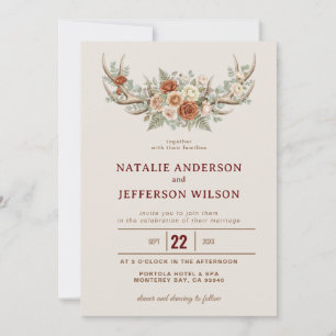 Rustikale Hochzeitseinladung Geweih Blumen Design Einladung
