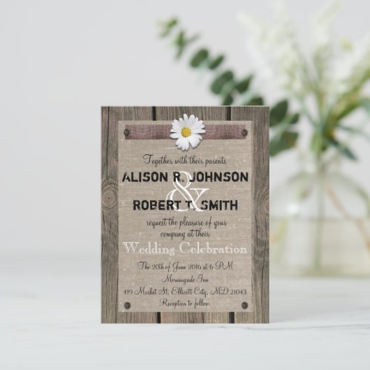 Rustikale Hochzeitseinladung mit Daisy Einladung (Stehend Vorderseite)