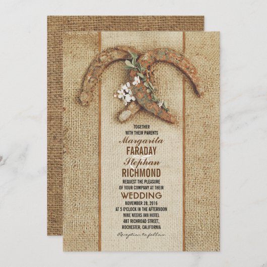 Rustikale Hochzeitseinladung mit Hufeisen Einladung (Vorne/Hinten)