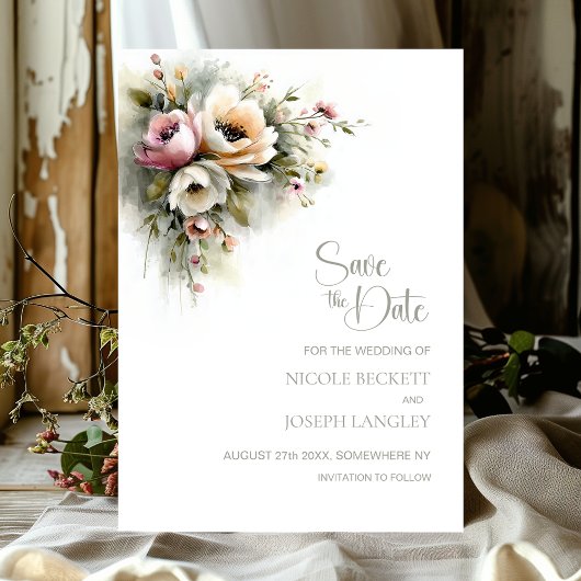 Rustikale Hochzeitseinladung mit rosa und orangefa Save The Date