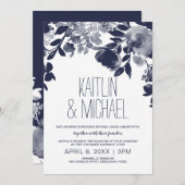 Rustikale Hochzeitseinladung (Navy Blue) Einladung (Vorne/Hinten)