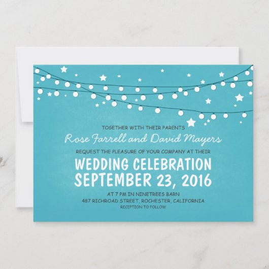 Rustikale Hochzeitseinladung Starry Night Lights Einladung (Vorderseite)