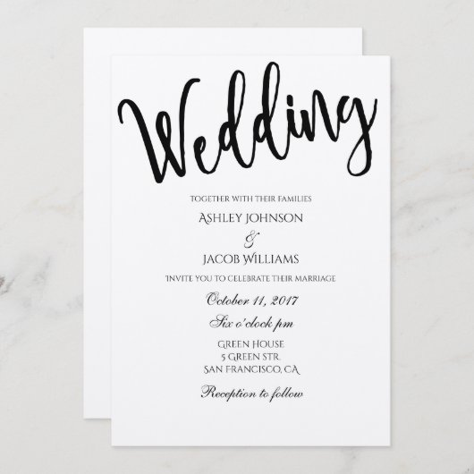 Rustikale Hochzeitseinladung. Typografie Einladung (Vorne/Hinten)