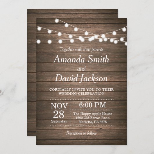 Rustikale Hochzeitseinladung Waldland Vintag Einladung (Vorne/Hinten)