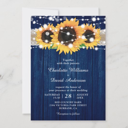 Rustikale Hochzeitseinladungen für Navy und Sonnen Einladung (Vorderseite)