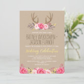 Rustikale Hochzeitseinladungen für Peony and Deer  Einladung (Stehend Vorderseite)