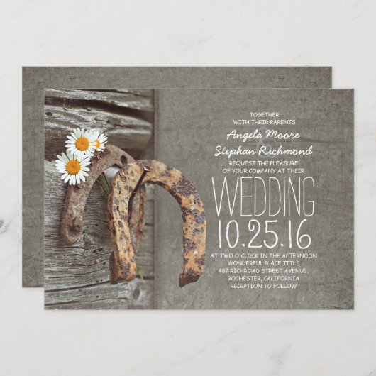 Rustikale Hochzeitseinladungen - Hufeisen Einladung (Vorne/Hinten)