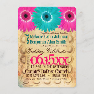Rustikale Hochzeitseinladungen mit Hot Pink Teal G Einladung