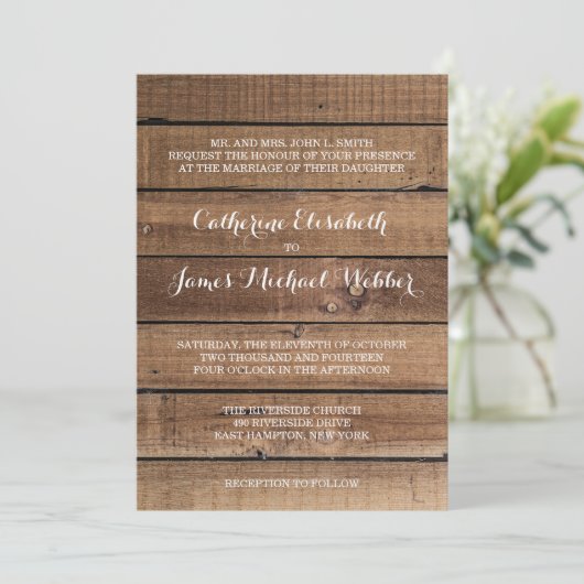 Rustikale Hochzeitseltern von Bride Einladung (Stehend Vorderseite)