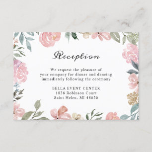 Rustikale Hochzeitsempfangsdetails mit staubrosa B Begleitkarte