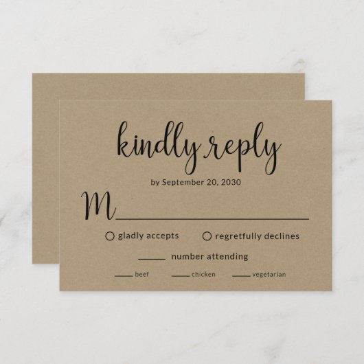 Rustikale Hochzeitsempfangskarte RSVP Karte (Vorne/Hinten)