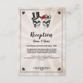 Rustikale Hochzeitsempfangskarten Skulls Rote Rose Begleitkarte