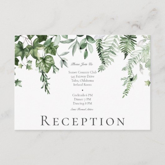 Rustikale Hochzeitsempfehlung für Ivy & Sage Grüne Begleitkarte (Vorderseite)