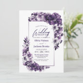 Rustikale Hochzeitsempfehlung mit Lila Blüte Einladung (Stehend Vorderseite)