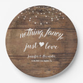 Rustikale Hochzeitsempfehlung Pappteller (Vorderseite)