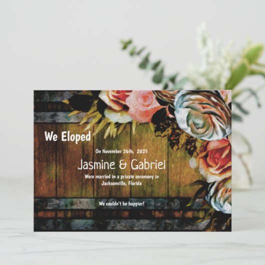 Rustikale Hochzeitsfeier aus Holz Ankündigung (Stehend Vorderseite)