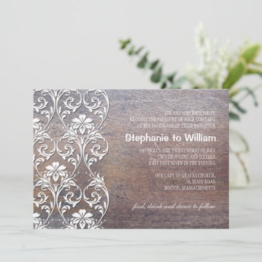 Rustikale Hochzeitsfeier aus Holz Einladung (Stehend Vorderseite)