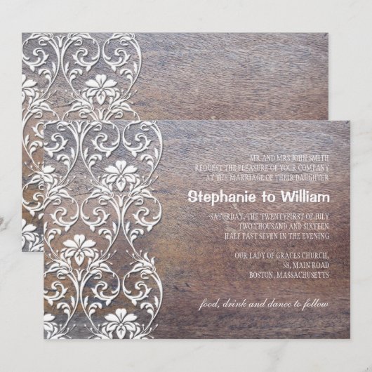 Rustikale Hochzeitsfeier aus Holz Einladung (Vorne/Hinten)