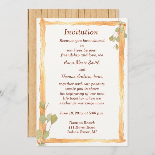 Rustikale Hochzeitsfeier Einladung (Vorne/Hinten)