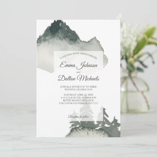 Rustikale Hochzeitsfeier im Gebirge Einladung (Stehend Vorderseite)
