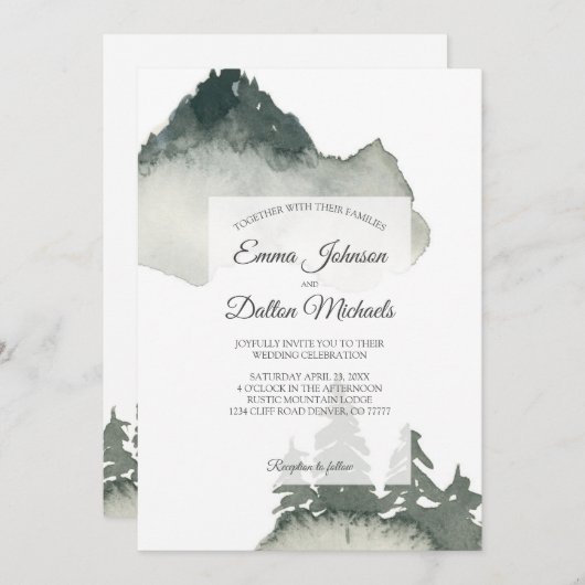 Rustikale Hochzeitsfeier im Gebirge Einladung (Vorne/Hinten)